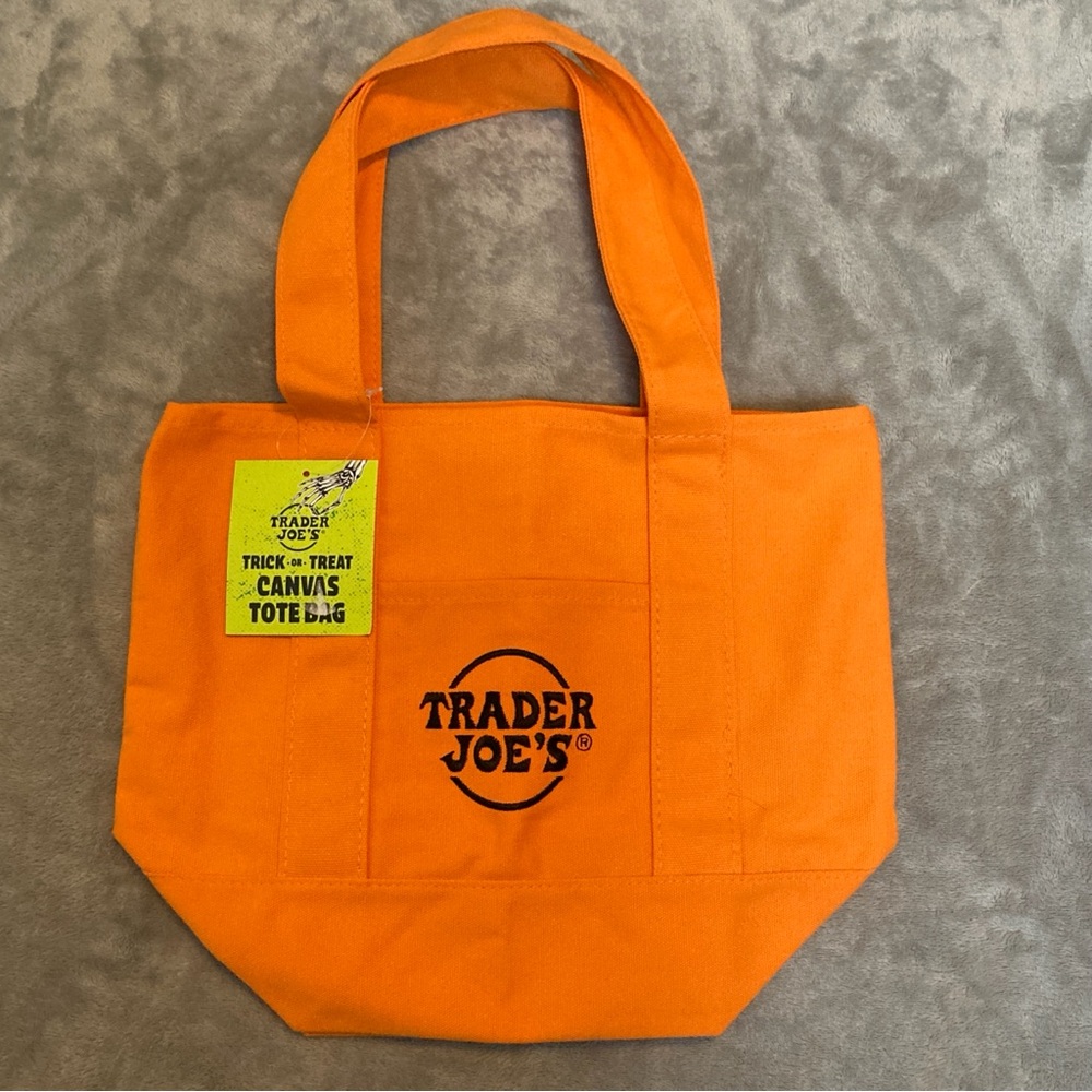 Trader Joes Mini Tote Bag Canvas Halloween Fall Limited Edition Orange Bag